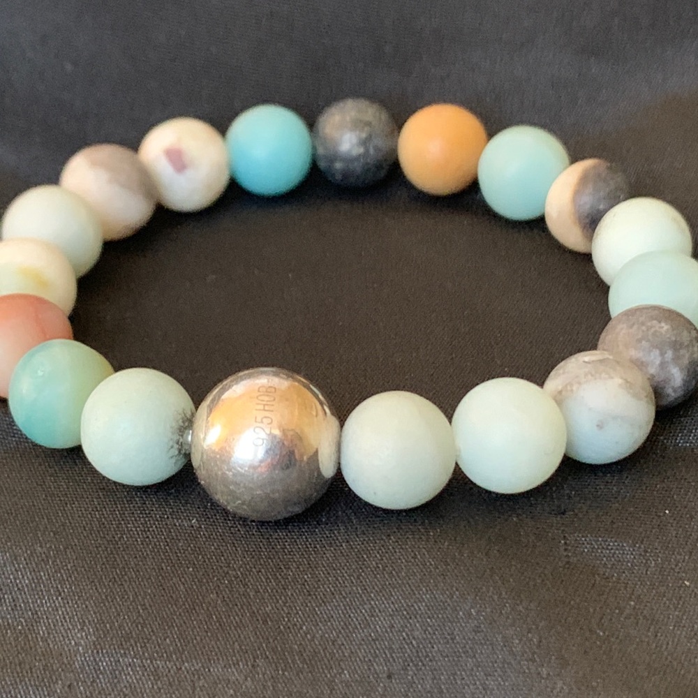 Aqua Gemstones Stretch Bracelet With Silver Bead